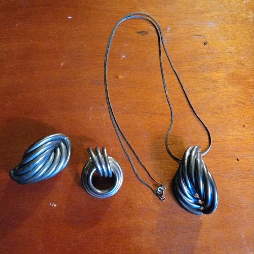 Vintage Jewelry Set with Necklace and Two Brooches